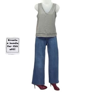 Sienna Sky Dressy Tank Top V-neck Sleeveless Blouse Accent Tie Back Olive Green